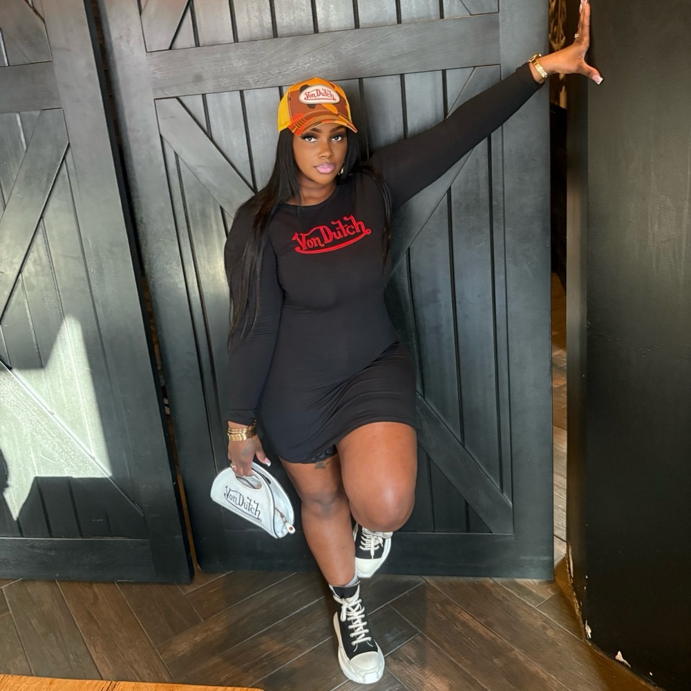 Von Dutch Black and Red Long Sleeve Dress - Picture 4 of 5